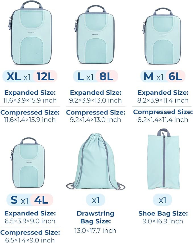 BAGSMART 6 Set Compression Packing Cubes, Travel Luggage Organizer Bags - Image 2