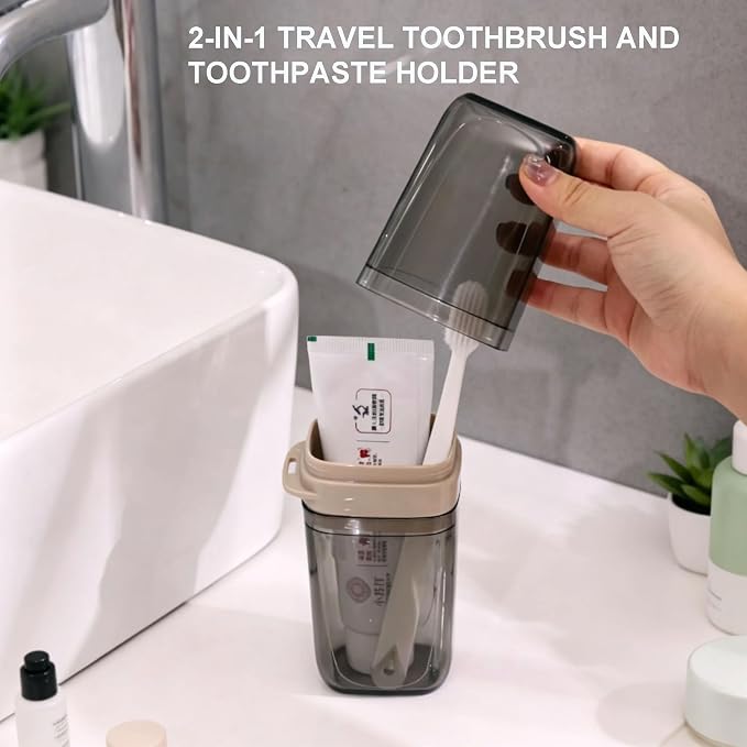 2-in-1 Travel Toothbrush and Toothpaste Case, Portable & Compact | Toothbrush Travel Case with 2 Mouthwash Cups, BPA-Free & Dustproof, Toothbrush Holder for Traveling Camping Dorm Bathroom - Image 4