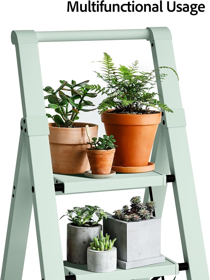 Taranta 4 Step Ladder,Aluminum Step Stool Foldable-Fairyland Green | Lightweight Folding Ladder with Convenient Handgrip,Wide Top Pedal,330lbs Capacity Stepladder for Home,Office,Kitchen - Image 8
