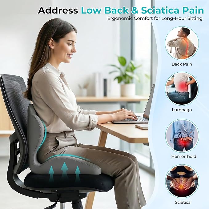 Memory Foam Seat Cushion with Lumbar Support Pillow for Truck Driver, Ergonomic L-Shaped Car Seat Cushion for Tailbone Pressure Relief, Non-Slip Chair Pad for Long Driving, Gray - Image 6