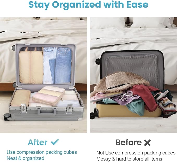 Cambond Compression Packing Cubes for Travel - Luggage Suitcase Organizer | Compression Zip Design for Space-saving, Expandable, Lightweight, Keep Clothes Sorted, Luggage Space Tidy, Carry on Pack Fast - Image 9