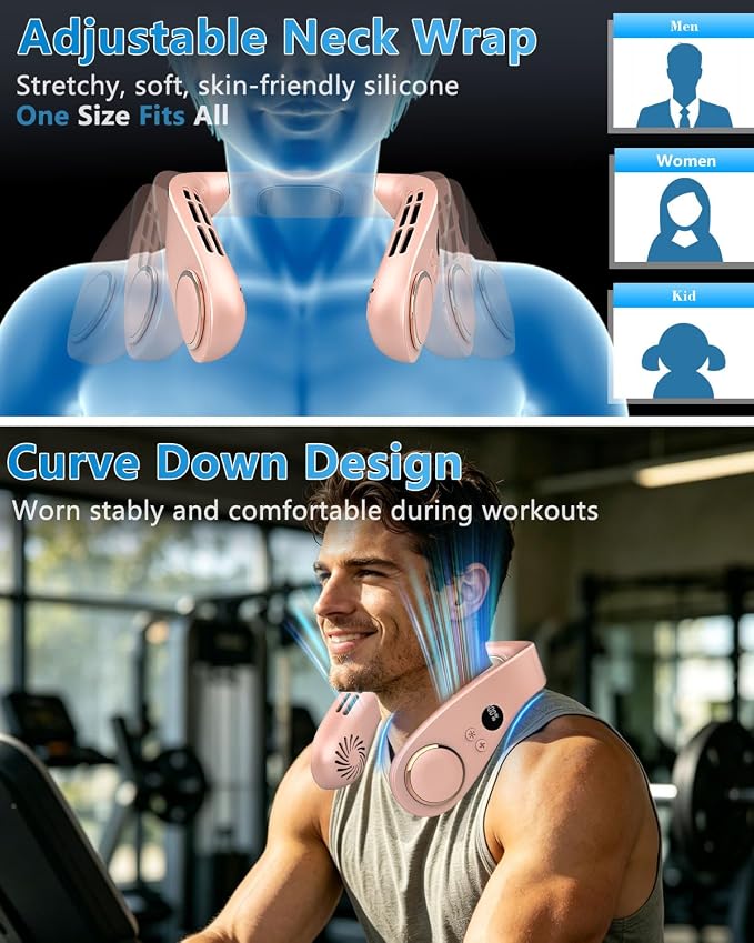 Neck Fan with Cooling Plate-24H Quiet Powerful Fans that Blow 5 Speed&Power LED Display-USB 5500mAh Bladeless Wearable Personal AC Cooler - Image 6