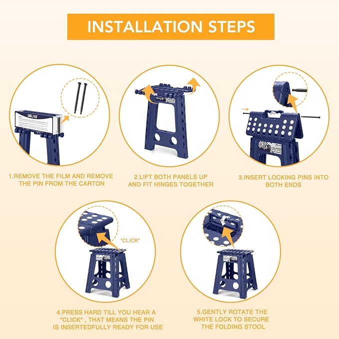 Delxo 16 Inch Folding Step Stool,Foldable Step Stool for Adults Blue | Step Stool with Safety Lock,Portable Collapsible Step Stool,Non-slip Folding Stools for Kitchen Bathroom Bedroom Garden 1PC - Image 7