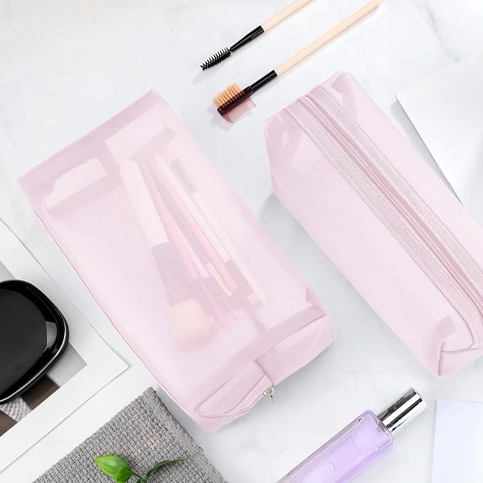 6 Pieces Mesh Makeup Bags Mesh Cosmetic Bag Portable Travel Organizing Zipper Pouch Toiletries Makeup Pouches for Home Office Travel Accessories - Image 7