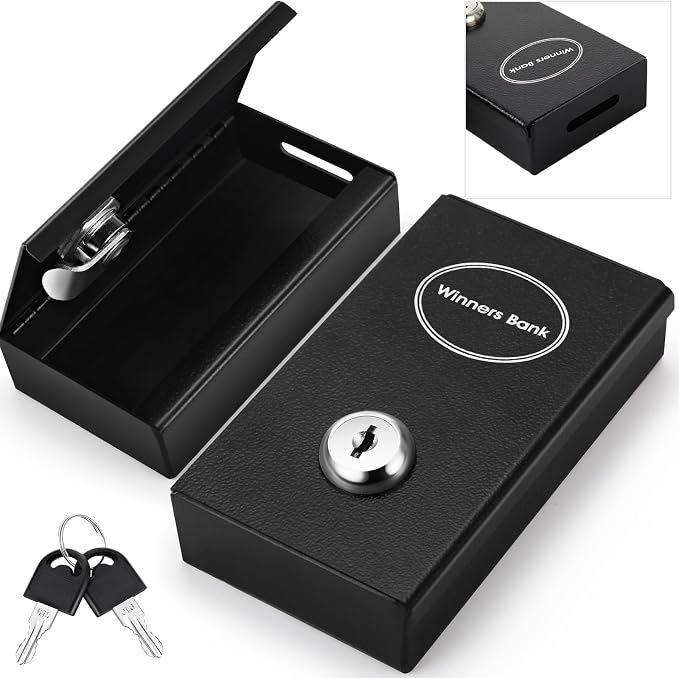 Reallnaive 1 Pack Metal Box for Gamblers Pocket Sized Winner Bank Casino Cash Box with 2 Keys Portable Casino Money Safe strongbox for Cash Saving Go Home Money Gifts (Black,Classic) by Reallnaive