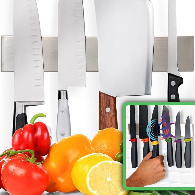 Premium 10 Inch Stainless Steel Magnetic Knife Holder For Wall - Professional Magnetic Knife Strip - Space-Saving Knife Rack/Knife Bar With Powerful Magnetic Pull Force (Upgraded Version) by HMmagnets