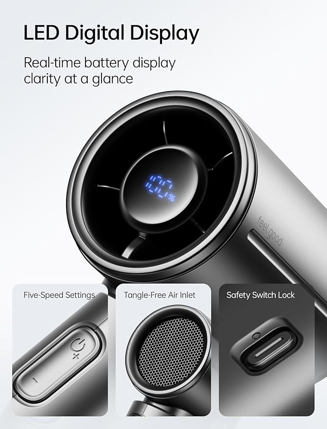 JISULIFE Handheld Fan Life9S - Sleek Chrome: Turbo Power, 22 Hours Cooling | LED Display, 5000mAh, 5-Speeds, Mini Portable Fan for Travel, Cruise, Concerts, Trendy Gifts for Women Men -Black - Image 5