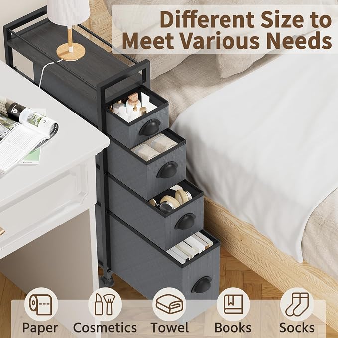 LASZOLA Narrow Cabinet Slim Storage Cart for Bathroom Small Space, Black Gray - Image 9
