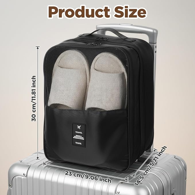 2pcs Shoe Bags for Travel shoe travel bags for packing in suitcase Portable shoes pouch Shoes Storage Bag Organizer Luggage Shoess Organizer for Women and Teenager Holds 3 Pair (Black) - Image 2