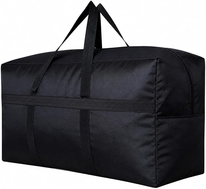 YiKitHom Extra Large Storage Duffle Bag with Zippers and Handles, Big Foldable Duffle Bag for Travel Black 60L by YiKitHom