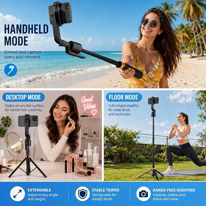 70" Auto Face Tracking Tripod, 360° Smart Phone Holder with Wireless Remote, Selfie Stick for iPhone Android, No App Needed, Video Recording Vlogging Live Streaming - Image 4