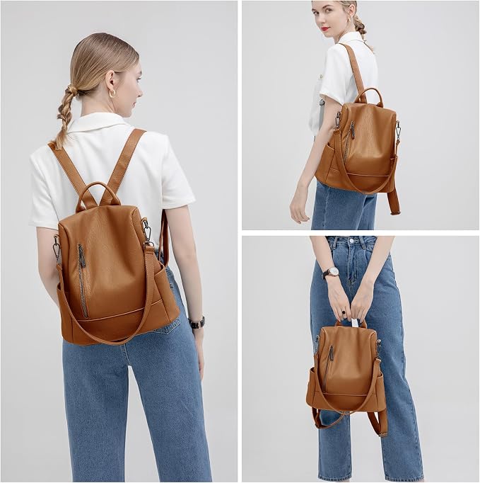 Fashion Backpack Purse For Women Anti-theft Rucksack Pu Leather Lightweight Water-resistant Shoulder Bag, Brown - Image 7