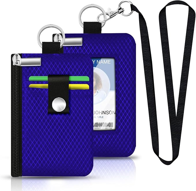Minimalist RFID Blocking Small Wallet with ID Window,WaterResistant Zip Id Case Wallet with Lanyard Keychain for Cards,Cash,Travel,Women,Men (Sapphire Blue) - Image 6