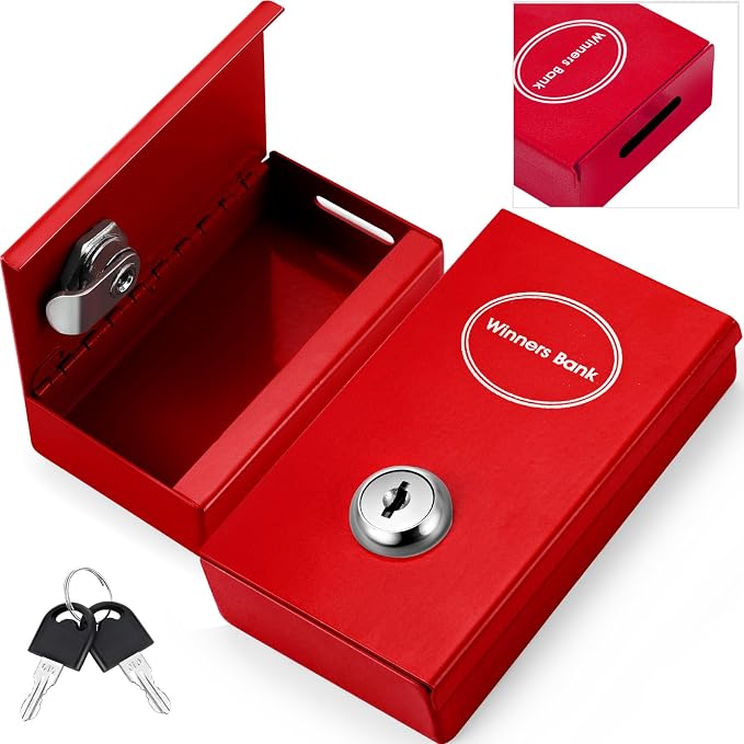 Reallnaive 1 Pack Metal Box for Gamblers Pocket Sized Winner Bank Casino Cash Box with 2 Keys Portable Casino Money Safe strongbox for Cash Saving Go Home Money Gifts(Red,Classic) by Reallnaive