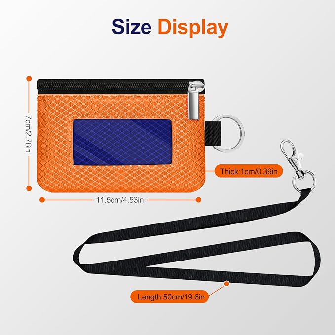 Minimalist RFID Blocking Small Wallet with ID Window,WaterResistant Zip Id Case Wallet with Lanyard Keychain for Cards,Cash,Travel,Women,Men (Orange/Sapphire Blue) - Image 5