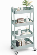 NEWBULIG 4-Tier Metal Rolling Storage Utility Cart with Lockable Wheels | Mobile Organizer Shelf, Space-Saving, Freestanding, Bathroom, Living Room, Slim, Narrow Corner Spaces, Green by NEWBULIG