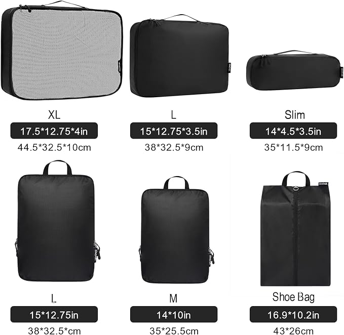 Bagail Ultralight Compression Cubes 7 Set - 3 Packing Cubes, 3 Organizers, and 1 Shoe Bag - Image 2