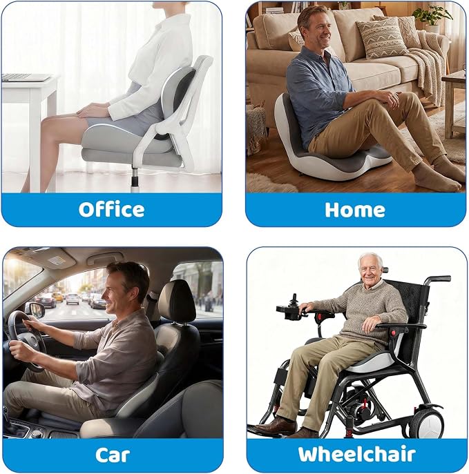 Ergonomic Memory Foma Car Seat Cushion Reducing Sciatica Pressure | Truck Driver Long Sitting Hemorrhoid Pillow, Thick Non Slip Wheelchair Cushions, Comfort Chair Back And Tailbone Cushion - Image 8