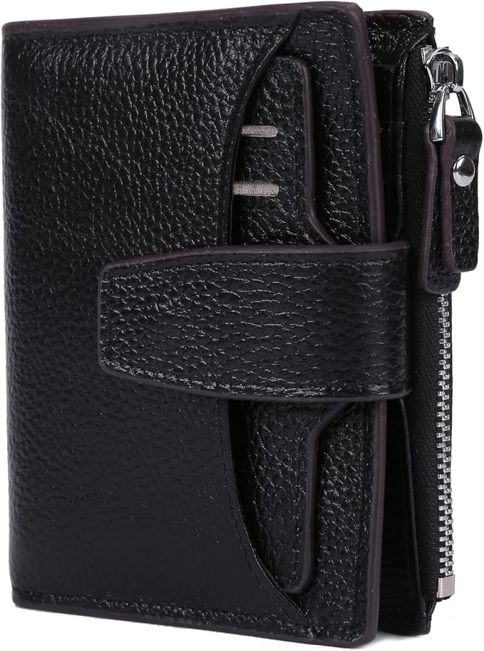 Women's RFID Blocking Leather Small Compact Bi-fold Zipper Pocket Wallet Card Case Purse with id Window - Image 6