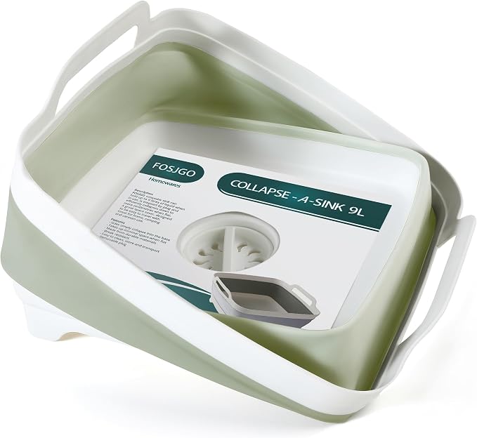 FOSJGO Collapsible Dish Basin with Drain Plug, Foldable Sink, 2.4 Gal (9L) | Space-Saving Wash Basin for Kitchen, Baby Bottles, Vegetable Washing, Camping, RV and Party Beverage Tubs - Image 3