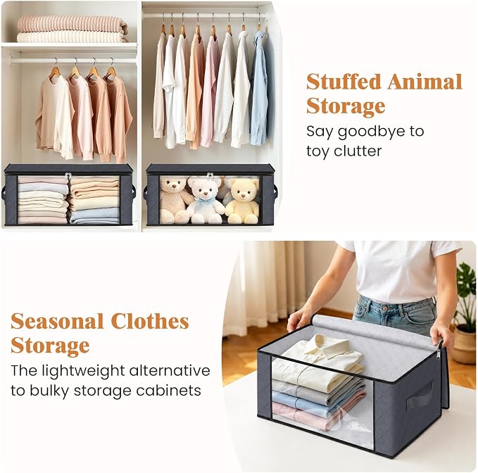 35L Closet Organizers, Foldable Under Bed Storage Containers | Storage Bags with Zippers,Window and Handles for Organizing Bedroom, Closet, Clothing,Organization with Handle - Image 3