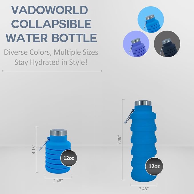 Collapsible Water Bottles 12oz, Odorless BPA-Free Silicone, Leak-Proof Foldable Reusable Bottle - Perfect for Travel Sports Gym Hiking Camping Cycling - Light Blue - Image 2
