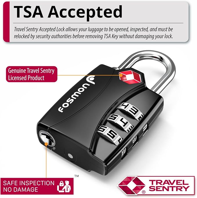 Fosmon TSA Approved Luggage Locks, 3 Digit Combination Padlock, 1 Pack | Open Alert Indicator, Durable Alloy Body, Backpack Zipper Anti Theft, Gym Locker Suitcase Travel Padlock, Gun Case Lock - Image 2