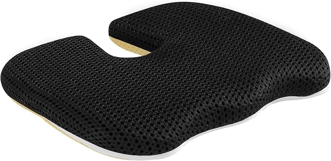 Gooo&Ma Air Fiber Seat Cushion, U-Shape Tailbone Comfort, Black | Breathable cooling, ergonomic design, for office chair/car/gaming, washable, non-slip base, 19.7"x15.7"x1.6" by GoooMa
