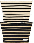 SOIDRAM 2 Pieces Makeup Bag Large Stripe Cosmetic Bag Capacity Canvas Travel Toiletry Bag Organizer Cute Makeup Brushes Aesthetic Accessories Storage Bag for Women, Stripe L Black White by SOIDRAM