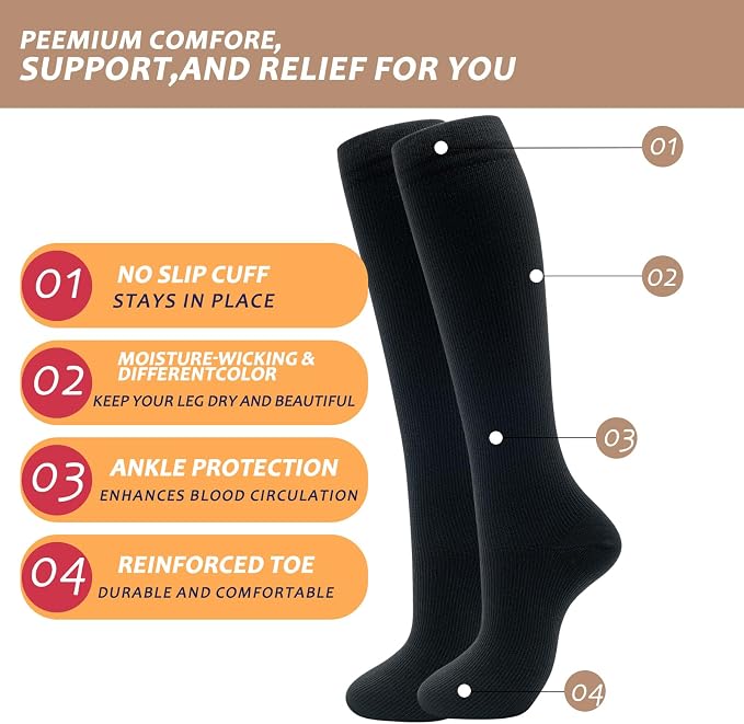 fenglaoda 6 Pairs Compression Socks for Women & Men Knee High Cute Circulation Socks for Nurse Pregnant Travel Athletic - Image 4
