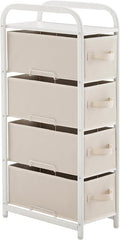 MAX Houser 4 Drawer Narrow Dresser Fabric Storage Tower Vertical Slim Storage Chest Organizer Nightstand Side/End Table Small Standing Organizer Removable Drawers Wood Top for Bedroom, Bathroom(Beige) by MAXHouser