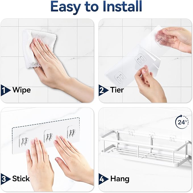 Shower Caddy Adhesive, Rustproof Shower Organizer with Soap Holder, Large Capacity Shower Shelves for Inside Shower, No Drilling Bathroom Organizers and Storage for Home Decor（3 Pack White） - Image 8