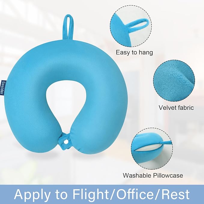 Neck Pillow for Travel Comfortable Travel Pillows U Shape Memory Foam Airplane Pillow Support Neck and Head Portable Neck Pillows Suitable for Airplane, Trains, Self-Driving Cars, Lake Blue Color - Image 2