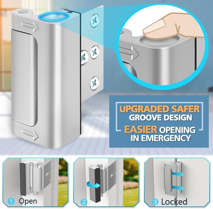 Door Lock for Kids Safety Home Security Front Door Reinforcement Locks | Front Door Safety Lock Child Proof Latch for Top of Inside Bedrooms Apartment Patio Extra Lock, High Night Flip Door Latches - Image 2