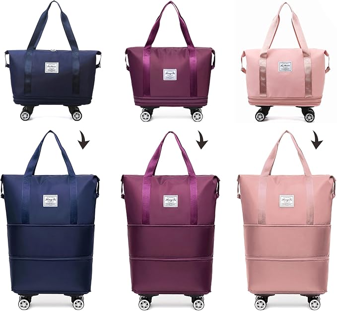Expandable Foldable Duffel Bag with Detachable Rolling Wheels, Large Carry-On Luggage for Travel, Gym, Camping, Shopping, Business Trip (Blue) - Image 2