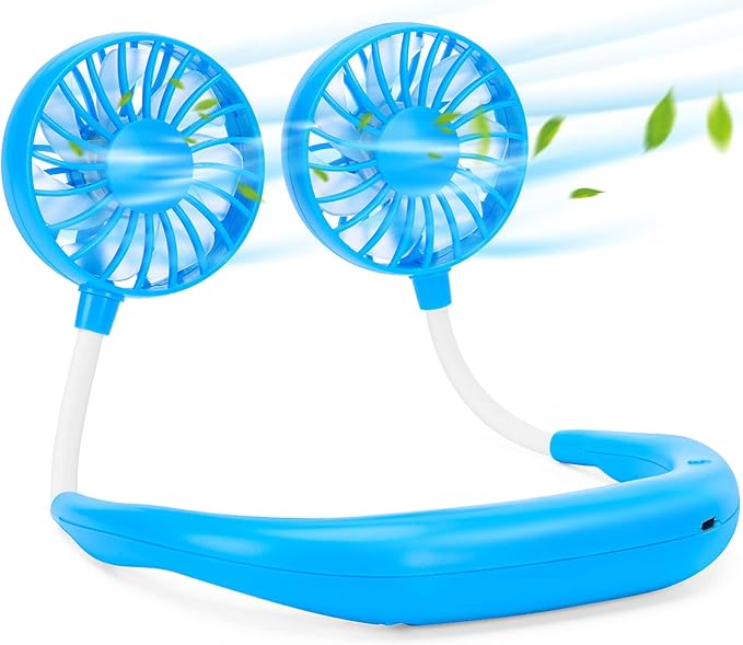 JUANANIUG Portable Neck Fan Rechargeable Personal HandFree Fan Mini USB Wearable Neckband Sport Fan 3 Speed Adjustable 360 Degrees Rotation Perfect for Working Traveling Office Reading (Blue) by JUANANIUG
