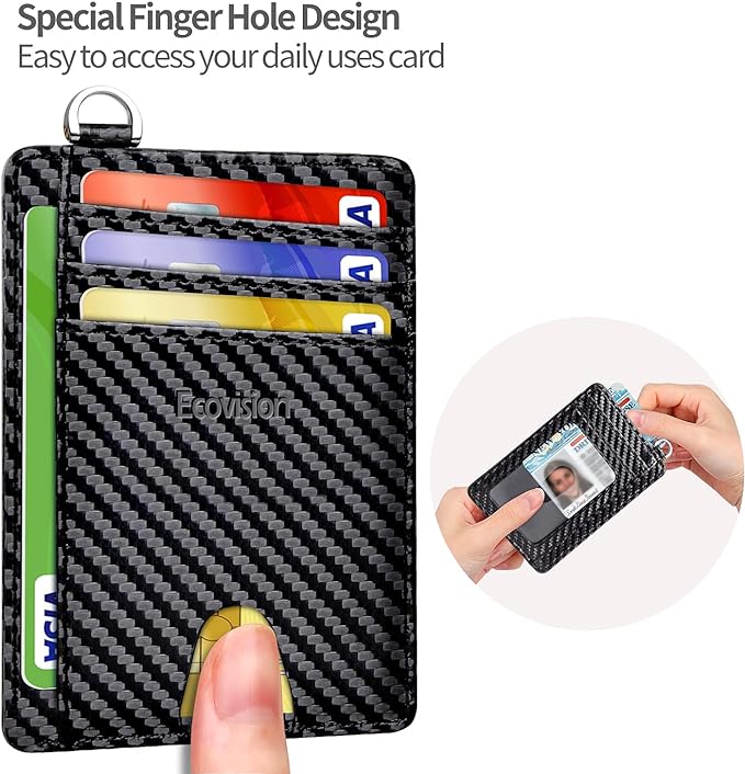 Slim Minimalist Front Pocket Wallet, RFID Blocking Credit Card Holder Wallet with Detachable D-Shackle for Men Women - Image 3