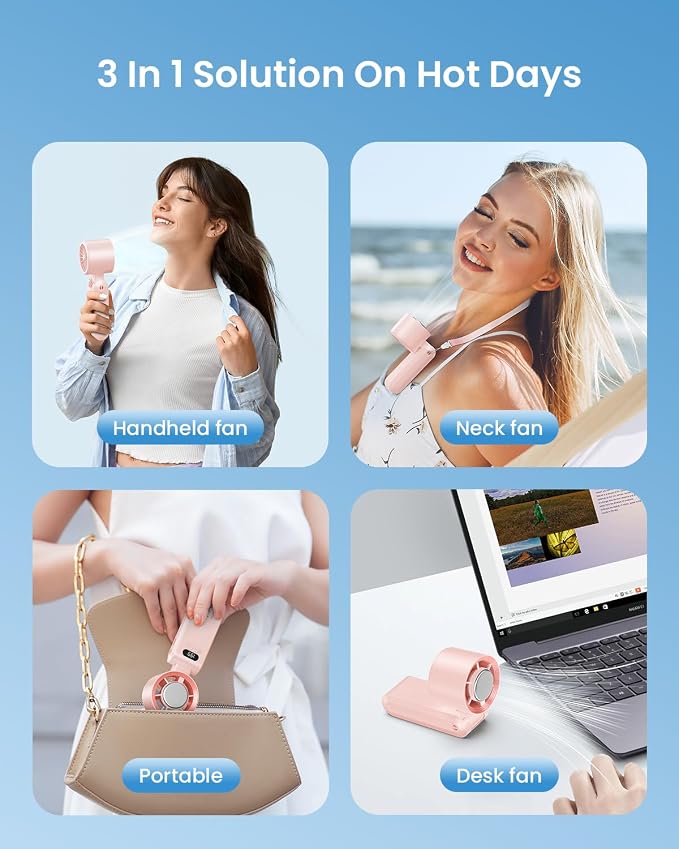 2 Pack Handheld Portable Turbo Fan with Ice Cooler, Speed (1-199) 5500mAh*2 Rechargeable Personal Fan,[20H Cooling Time] Mini Yet Powerful, Small Pocket Fans for Travel/Outdoor/Office, Pink - Image 8