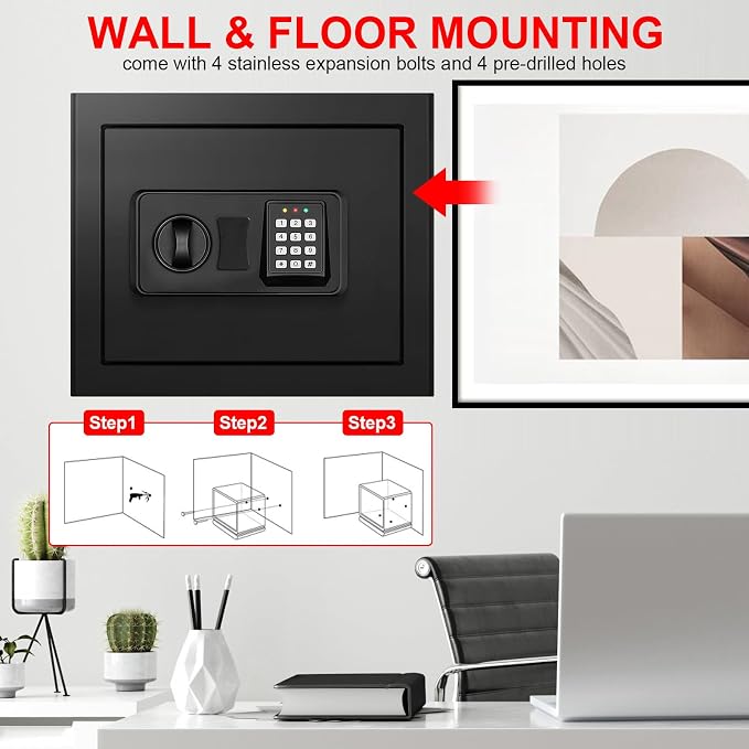1.8 Cub Small Fire Safe for Home Use, Digital Security Safes Fireproof Waterproof with Combination Lcok and Removable Shelf, Anti-theft Fireproof Safe Box for Document Money Valuables - Image 8