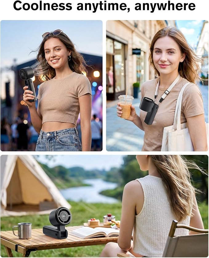 WHATOOK High Speed Handheld Fan Rechargeable Personal Portable Fan | 4000mAh 12 Hours 9m/s Strong Wind Cooling, Rechargeable Battery Small Hand Held Fans for Cruise Travel Theme Parks - Image 6