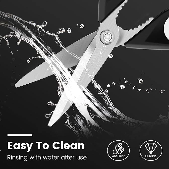 1 Pack Sharp Kitchen Scissors Set with Magnetic Holder, White | Stainless Steel Blade, Ergonomic Non-Slip Handle, Heavy Duty, Food/Meat Scissors for Home, Kitchen and Picnic, All Purpose - Image 5