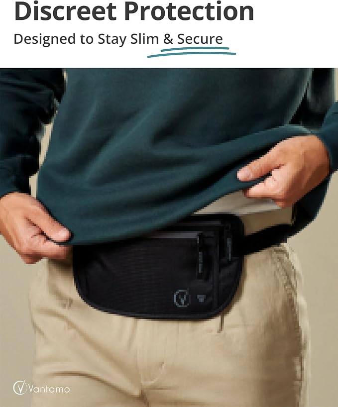VVantamo Money Belt with RFID For Men & Women, Hidden Passport Holder for Travel, 2 Compartment Travel Fanny Pack for Women Anti Theft - Image 2