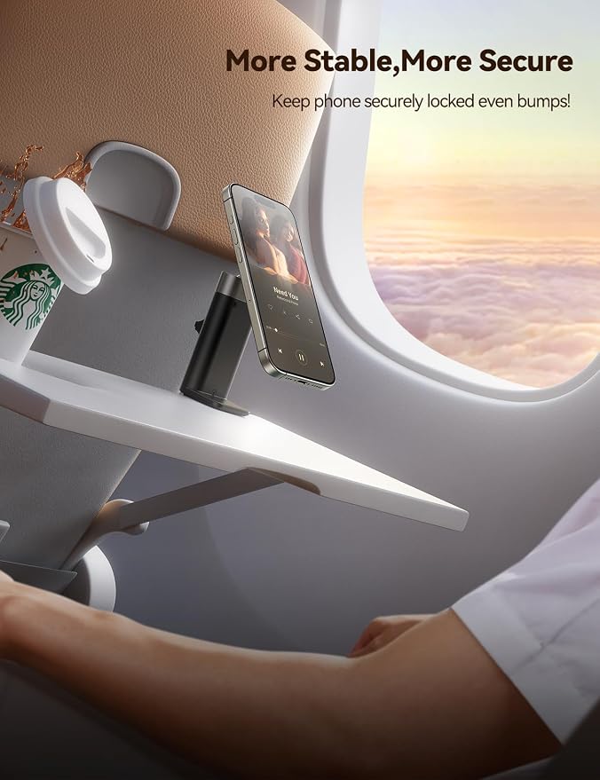 JOYROOM 【360° Metal Ball & Titanium】 Magsafe Airplane Phone Holder, Travel Essentials for Airplane Phone Mount, Universal Travel Phone Holder for Plane, Must Have for iPhone 17 16 15 14 13 - Image 6