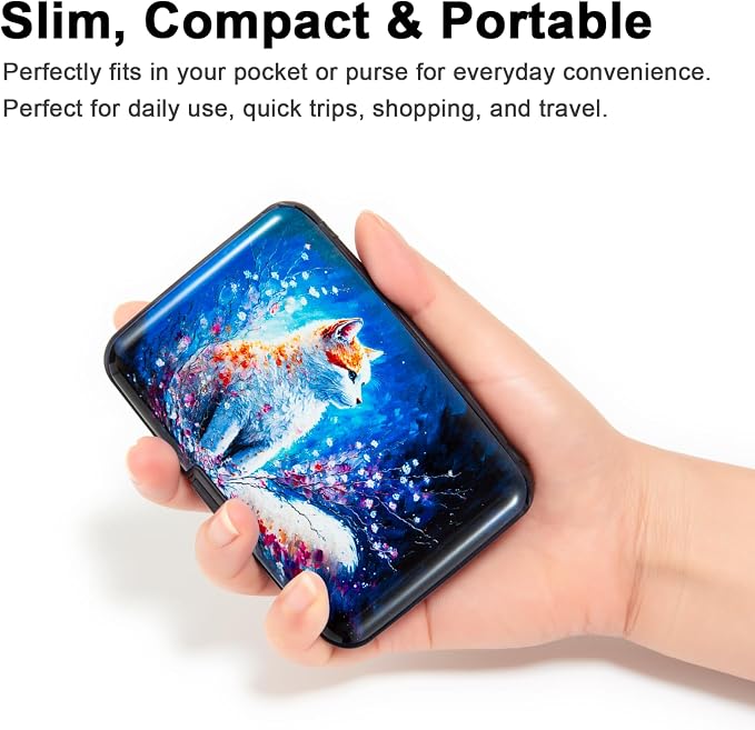 Credit Card Holder for Women Men RFID Blocking Wallet Small Business Metal Slim Mini Aluminum Hard Case (Cat Painting) - Image 5
