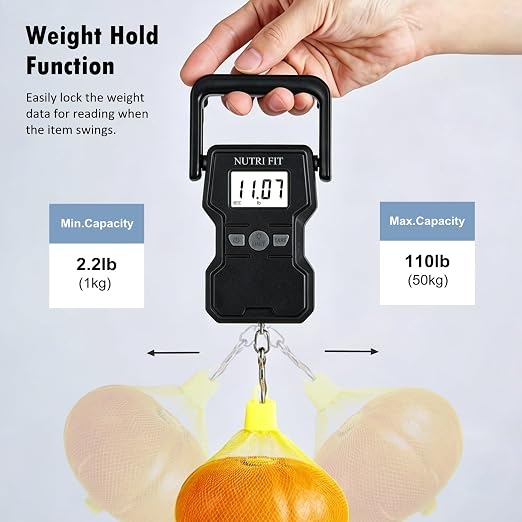 Luggage Weight Scale 110lb Hanging Luggage Scale for Suitcase | 0.1lb Precision, Max 110lb, 3.3ft Tape Measure, Backlit Screen, Lock Data, Large Hook, Ergonomic Grip, Portable Fishing Scale - Image 3