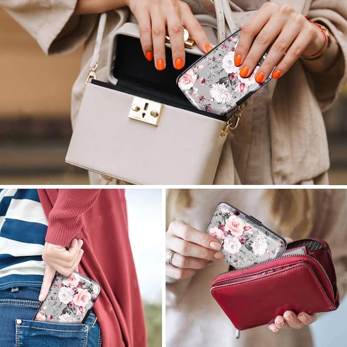 Coco Rossi Credit Card Holder RFID Aluminum Small Mini Wallet Women | Metal Wallet, Business Cards Holder, ID Case, Slim Sleeves, Womens Girls Gift, Carry Proof Wallets for Travel, Grey Flower - Image 7