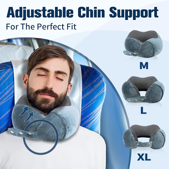 Cirorld Neck Pillow for Traveling, Travel Pillows for Airplanes,100% Pure Memory Foam Travel Neck Pillow, Adjustable Flight Pillow, Portable Plane Accessories with Eye Mask, Earplugs, Carry Bag - Image 2