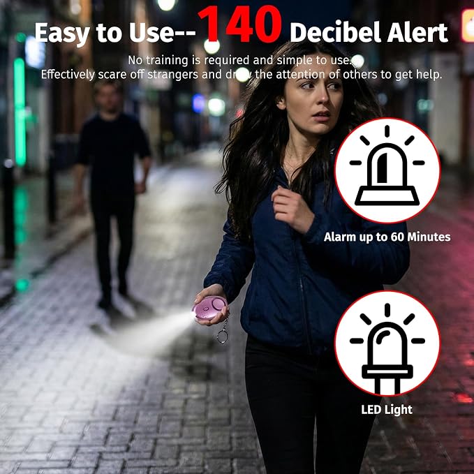 Personal Alarm for Women, 5Pcs 140dB Self Defense Keychain LED Light | Personal Safety Alarm with LED Light Panic Button for Women Kids and Elders (Black, Silver, Purple, Gold, Blue) - Image 5