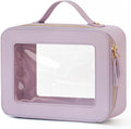 Clear Large Makeup Bag Mahjong Tile Bag with Zipper & Handle Purple | Structured Large Travel Makeup Bag for Toiletries for Women, Big Long-trip Cosmetic Case, Waterproof PU Leather, Wide Opening by POPVIBE