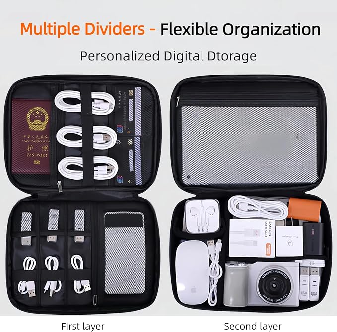 Electronics Organizer Travel Case,Cord Organizer Travel, Double-Layer Cable Organizer Bag, Tech Pouch Accessories Carry Storage For Phone, Cables, Airpods, USB, Sd Card, Essentials (Grey) - Image 3